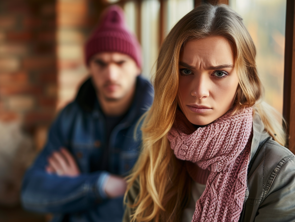 Image of an unhappy couple facing away from each other. showing the type of rigid boundaries that can be addressed on online couples therapy or online marriage counseling with a San Diego couples therapist.